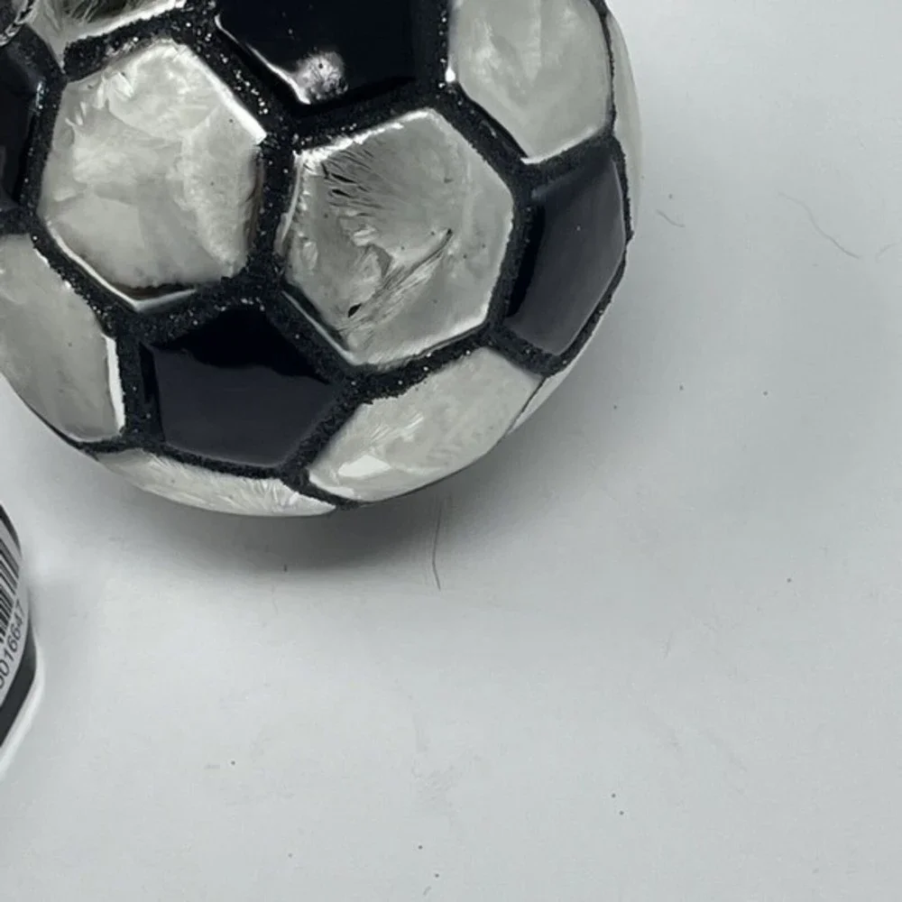 New Glass Christmas Ornament Soccer ball Black White‎ boys girls gift x-mas